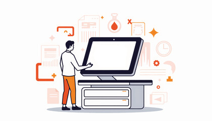 Fototapeta premium Futuristic self-checkout terminal in minimalistic design, modern retail