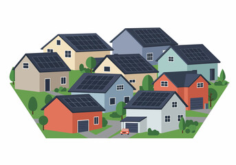 Neighborhood Featuring Homes with Solar Panels Sustainable Energy Concept