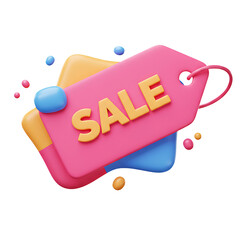 Colorful 3d rendered pink price tag with the word sale for promotional commercial advertising