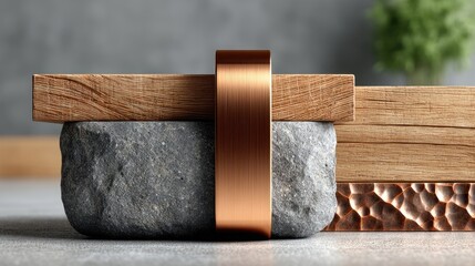 Wooden tray with stone base and copper accent