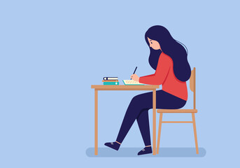 Student Studying Writing at Desk Education Learning Concept