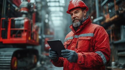 Focused industrial worker with tablet