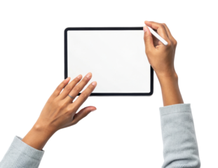 Hands Holding Blank Tablet on a Transparent Background Ready for Digital Creation