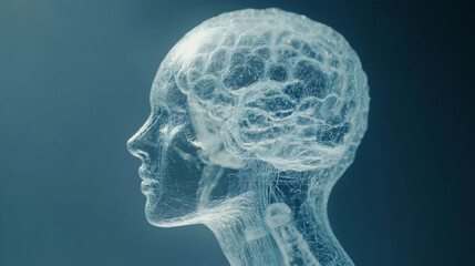 Obraz premium AI technology, including machine learning and deep learning, is represented by a human head and brain in this conceptual image.