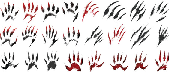 Claw Marks Vector Set, Animal Scratches Isolated on White Background