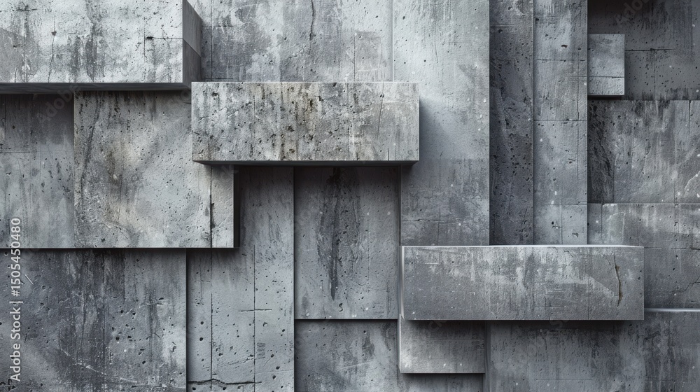 Poster abstract gray concrete blocks arranged in a geometric pattern creating a textured background design