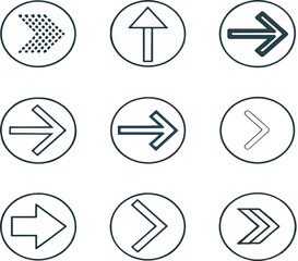 Collection of Nine Circular Arrow Icons Pointing in Different Directions Including Up Right and Variations on a White Background