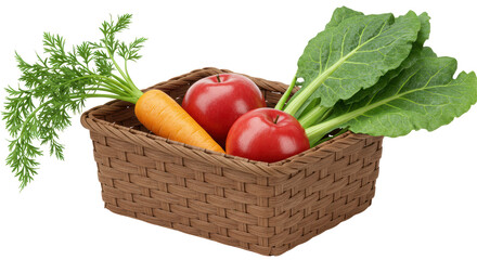 Isolated Basket of Fresh Vegetables and Fruits