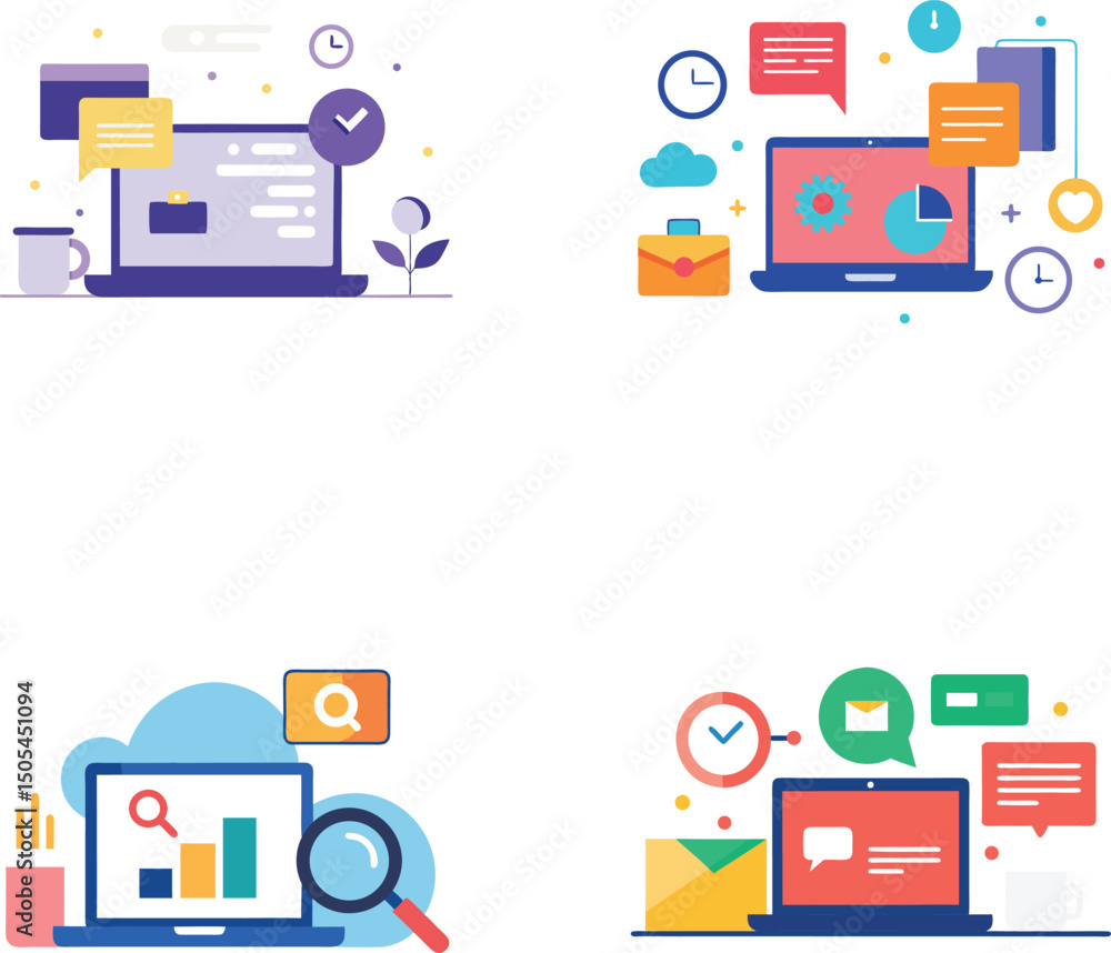 Poster flat web design vector icons set for business and mobile technology illustration