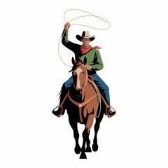 A cowboy on horseback throws a lasso, concept for western lifestyle branding and advertising