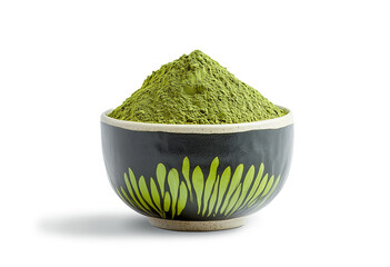 Japanese green tea, matcha powder in a tea bowl on white background