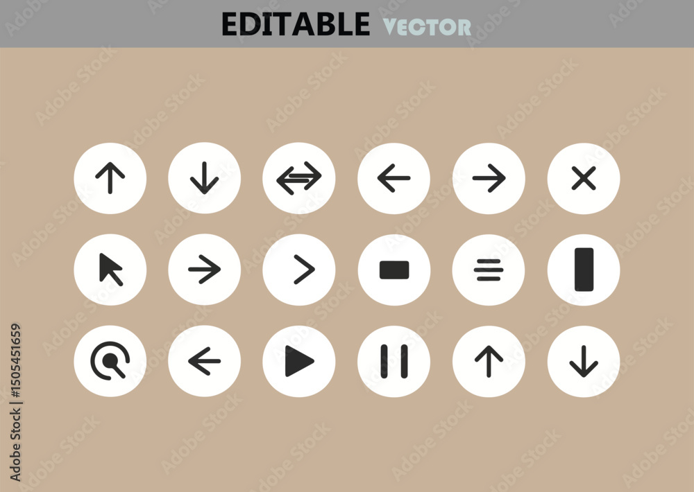 Poster collection of simple editable vector arrow and media icons