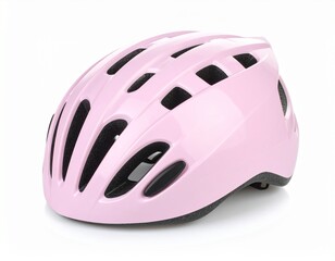 Fototapeta premium Pink bicycle helmet with clasp isolated on white background. Headgear for safe ridin