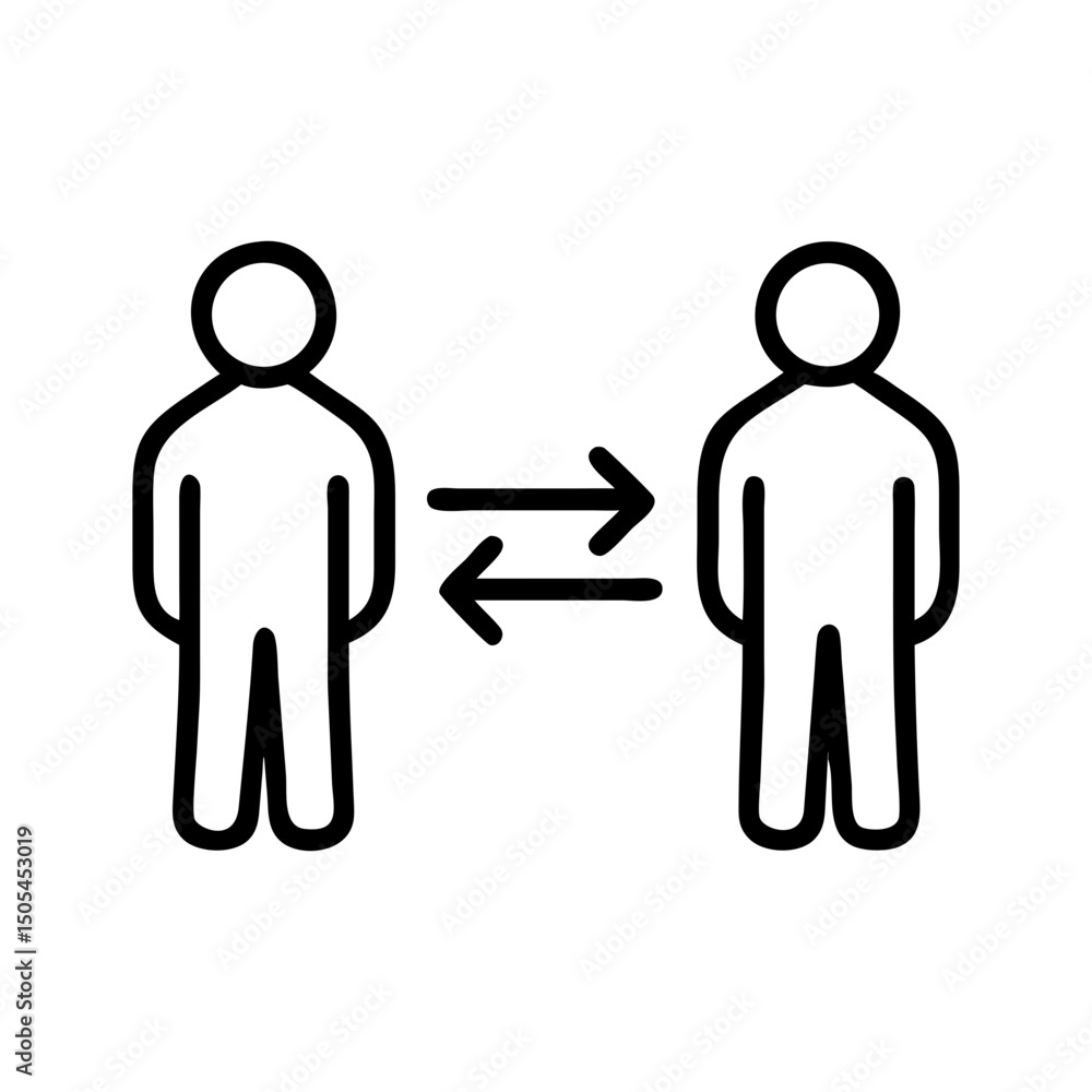 Poster two people exchanging ideas in a conceptual simple vector linear icon