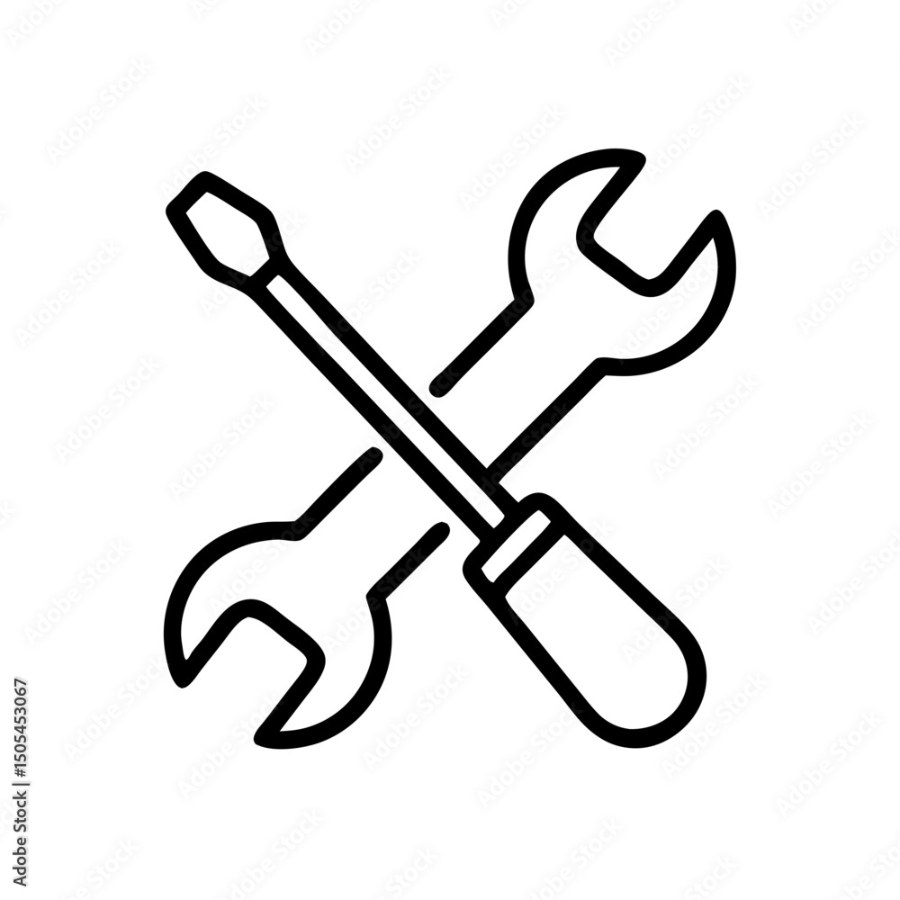 Poster wrench and screwdriver crossed in a simple vector linear icon