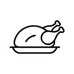 Fototapeta premium Roast turkey on a platter in simple vector linear icon style 