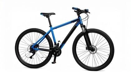Fototapeta premium Blue and black bike on a white isolated background. 