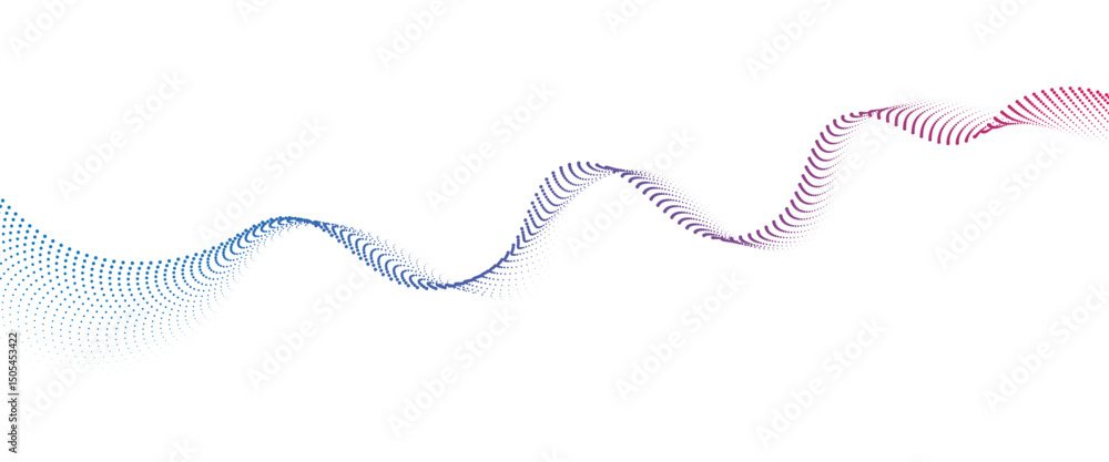 Poster flowing dot wave halftone gradient pattern on transparent background