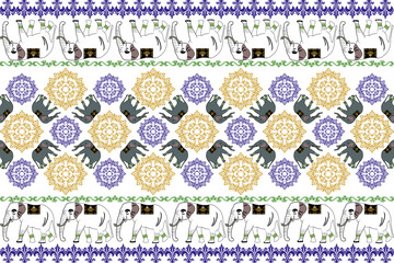 Thai Damask Elephant Pattern Elephant Animal Vector Illustration Mammal
