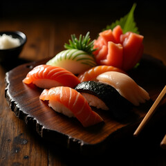 Japanese Fine Dining – Artistic Sushi Arrangement with Natural Lighting