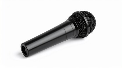 Black microphone on a white isolated background.