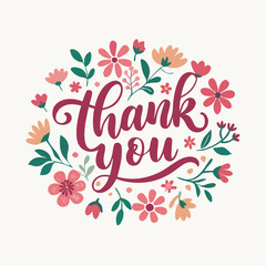 Thank You Floral Design: Handwritten Script with Flowers