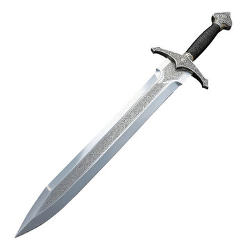 Silver Sword with Celtic Design, Isolated Transparent Background
