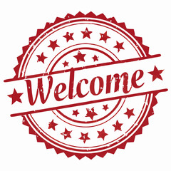 Red Grunge Welcome Stamp, Stars, Vintage