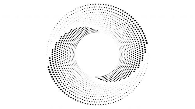 loopable seamless black and white spiral of concentric dots rings around copy space
