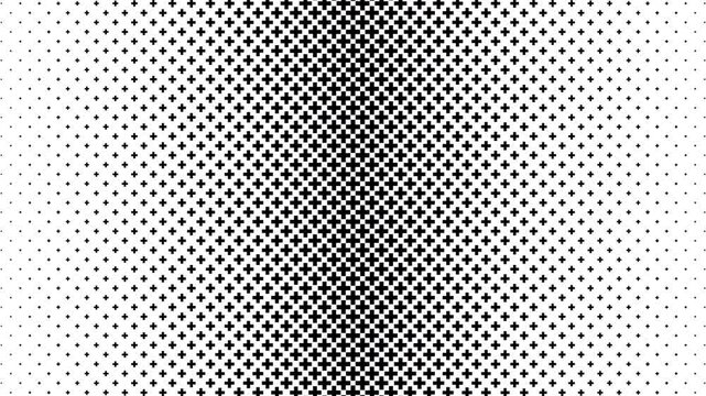 Plus shapes, changing size in grid, black and white background, transition
