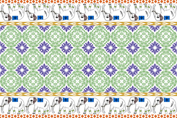 set of seamless patterns Damask Elephant Border Pattern Vector Illustration Animal
