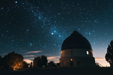 Obraz premium Milky Way Shining Over a Domed Observatory Building at Nighttime