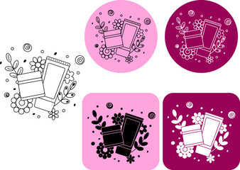 Face bode cream Flower logotype. Vector graphic line illustration. Black and white cosmetic makeup art. Perfect for cards, decorations, stickers, logo, menu, various designs.