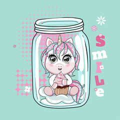 Text smile and cute unicorn.