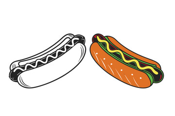 Hot Dog with Mustard Silhouette Fast Food Vector Illustration