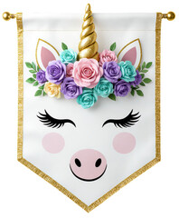 Unicorn Face, Isolated Transparent Background, Pastel Floral Design