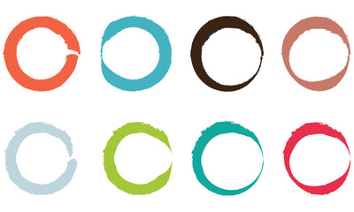 Set of vector colored circles, circle, different, color. Vector brush stroke. Collection of colorful round grunge circle brush stroke, brushstroke paint vector illustration. round brush shape vector. 
