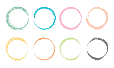 Set of vector colored circles, circle, different, color. Vector brush stroke. Collection of colorful round grunge circle brush stroke, brushstroke paint vector illustration. round brush shape vector. 