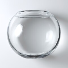 A clear, spherical glass bowl, partially filled with water, sits on a light gray background