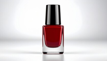 Dark red nail polish bottle isolated on white background 
