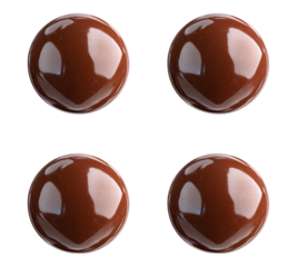 Four chocolate candies with a shiny brown surface