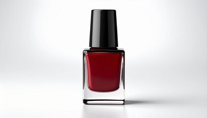 Dark red nail polish bottle isolated on white background 