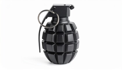 Fototapeta premium Closeup black hand grenade isolated on white background