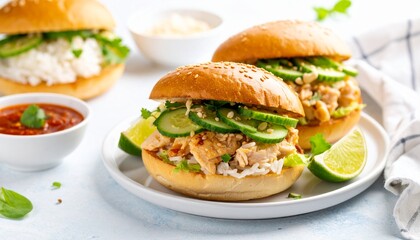 Thai chicken burger with cucumber and sweet chili sauce