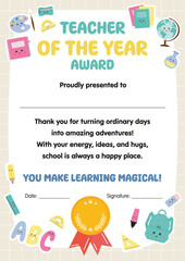 Teacher appreciation certificate for the best educator, pedagogue. Certificate of appreciation, awesomeness. Teacher gift. Perfect for school, preschool, end of the school, teacher appreciation week.