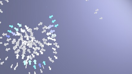 Chaotic group of arrows breaking direction on gradient background with copy space