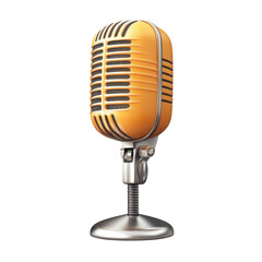 Fototapeta premium A vintage golden microphone ready to capture soulful voices reflecting on transparent background