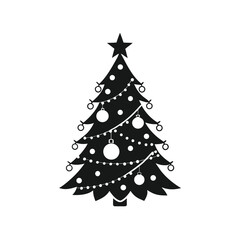 Black Silhouette Christmas Tree Vector