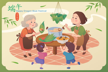 Fototapeta premium 端午節包粽子Make Zongzi for Dragon Boat Festival