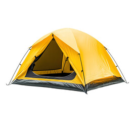 A yellow tent with a black frame